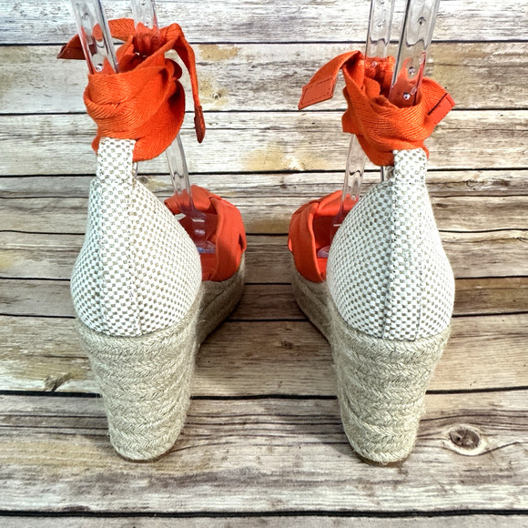 Cole Haan Grand 360 Orange Leather Espadrille Wedge Open Toe Sandals 8B - Picture 6 of 8